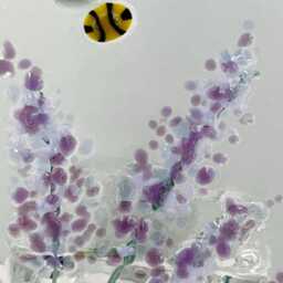 Fused Glass Tealight Holder Lavender Flowers & Bee Decor - thumbnail 2