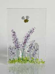 Fused Glass Tealight Holder Lavender Flowers & Bee Decor - thumbnail 1