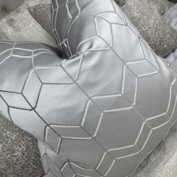 Silver Cushion Pillow Cover Geometric Design Woven in Metallic Silk Made From Designer John Lewis Fabric, New Home Gift - thumbnail 2