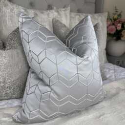 Silver Cushion Pillow Cover Geometric Design Woven in Metallic Silk Made From Designer John Lewis Fabric, New Home Gift