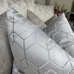 Silver Cushion Pillow Cover Geometric Design Woven in Metallic Silk Made From Designer John Lewis Fabric, New Home Gift - thumbnail 3