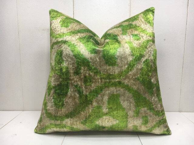 Ikat Silk Pillow Cover 16x16, Handwoven Accent - image 1