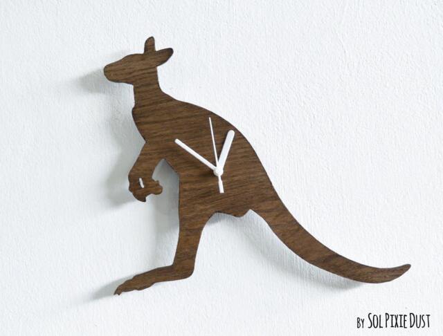 Kangaroo Kids Cartoon Silhouette - Wooden Wall Clock - image 1