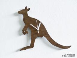 Kangaroo Kids Cartoon Silhouette - Wooden Wall Clock - thumbnail 1