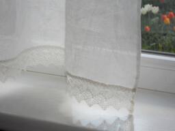 White Linen Cafe Curtain With Lace Trim Shabby Chic Valance - thumbnail 1