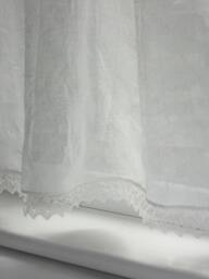White Linen Cafe Curtain With Lace Trim Shabby Chic Valance - thumbnail 3