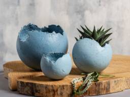 Set Of 3 Light Blue Ceramic Indoor Planters, Living Room Decor, Pottery Handmade Planter Pot - thumbnail 1