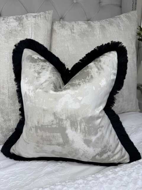 Elegant Fringed Cushion Cover Champagne & Black Luxury Pillow For Sofa, Bed, Home Decor - Worldwide Shipping - image 1