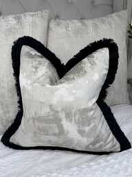Elegant Fringed Cushion Cover Champagne & Black Luxury Pillow For Sofa, Bed, Home Decor - Worldwide Shipping