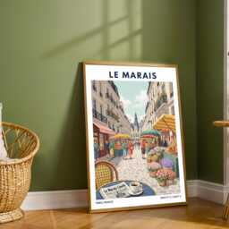 Paris, Le Marais 4Th Arrondissement Travel Poster - Vintage Wall Art Print Illustration, French Home Decor For Living Room Or Office - thumbnail 2