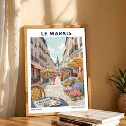 Paris, Le Marais 4Th Arrondissement Travel Poster - Vintage Wall Art Print Illustration, French Home Decor For Living Room Or Office - thumbnail 3