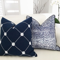 Indigo Dots Cushion Cover Modern Navy Blue Cotton Pillow - thumbnail 3
