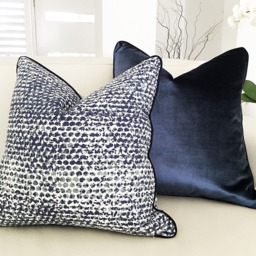 Indigo Dots Cushion Cover Modern Navy Blue Cotton Pillow - thumbnail 2