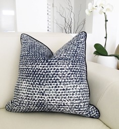 Indigo Dots Cushion Cover Modern Navy Blue Cotton Pillow - thumbnail 1