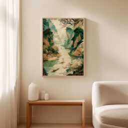 Asian River Landscape Poster, Mountain Wall Art, Nature Print - thumbnail 3
