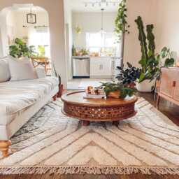 Beige Concentric Arch Geometric Moroccan Rug - Handmade Berber Shag Carpet Large Area Neutral Cream Wool Decor - thumbnail 3