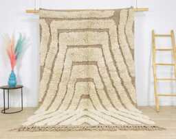 Beige Concentric Arch Geometric Moroccan Rug - Handmade Berber Shag Carpet Large Area Neutral Cream Wool Decor - thumbnail 1