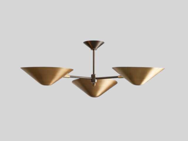 1950's Mid Century Brass Simms 3 Light Linear Sputnik Ceiling Fixture & Starburst Chandelier - image 1