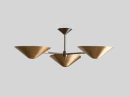 1950's Mid Century Brass Simms 3 Light Linear Sputnik Ceiling Fixture & Starburst Chandelier - thumbnail 1