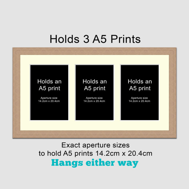 Multi Photo Picture Frame - Holds 3 A5 Prints Or Photos in A 20mm Oak Veneer Wood - image 1