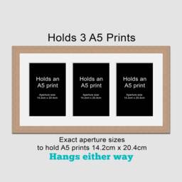 Multi Photo Picture Frame - Holds 3 A5 Prints Or Photos in A 20mm Oak Veneer Wood - thumbnail 2