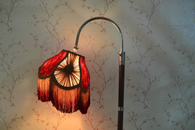 Burgundy Velvet Lampshade Handmade Silk Scallop Shade With Fringe - image 1
