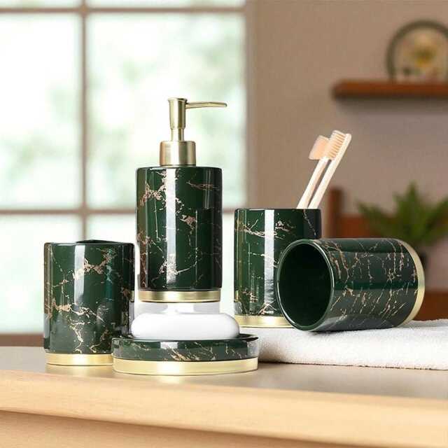 Green & Gold Luxury Bathroom Set Soap Dispenser Gift Set - image 1