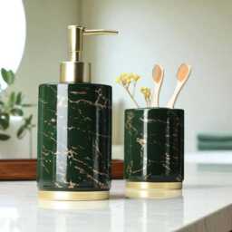 Green & Gold Luxury Bathroom Set Soap Dispenser Gift Set - thumbnail 2