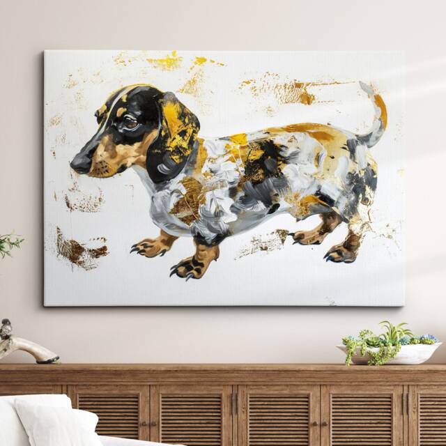 Dachshund Gold Style Abstract Dog Oil Painting Framed Poster Print Or Canvas Wall Decor Art Bedroom Home Interior Gift For Pet Lover - image 1