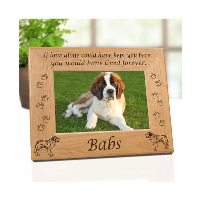 Saint Bernard Custom Memorial Photo Frame. Pet Gift With 3 Remembrance Quotes. Dog Breed Design For St Owners - image 1