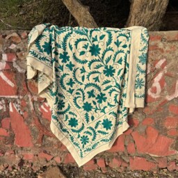 Suzani Embroidered Quilt - Folk Art Textile Handmade Bed Cover Housewarming Gift - thumbnail 3