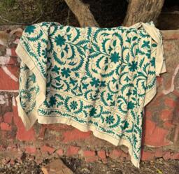 Suzani Embroidered Quilt - Folk Art Textile Handmade Bed Cover Housewarming Gift