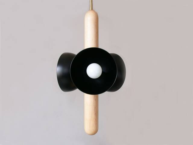 Modern Maple Wood & Black Triple Pendant Light - Kitchen Island Lighting Foyer Chandelier - image 1