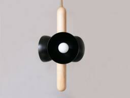 Modern Maple Wood & Black Triple Pendant Light - Kitchen Island Lighting Foyer Chandelier
