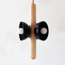 Modern Maple Wood & Black Triple Pendant Light - Kitchen Island Lighting Foyer Chandelier - thumbnail 2