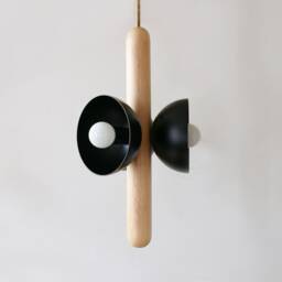 Modern Maple Wood & Black Triple Pendant Light - Kitchen Island Lighting Foyer Chandelier - thumbnail 3