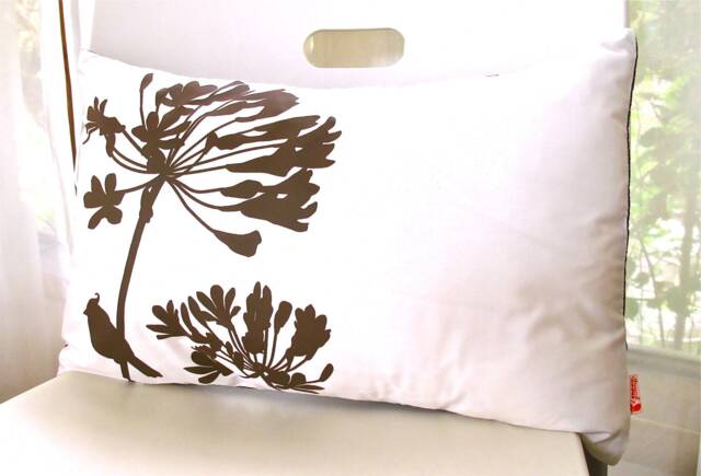 Cardinal Agapanthus Pillow Brown Print On Off White Cotton - 12x18 Inch - image 1