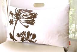 Cardinal Agapanthus Pillow Brown Print On Off White Cotton - 12x18 Inch - thumbnail 1