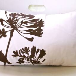 Cardinal Agapanthus Pillow Brown Print On Off White Cotton - 12x18 Inch - thumbnail 3