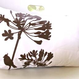 Cardinal Agapanthus Pillow Brown Print On Off White Cotton - 12x18 Inch - thumbnail 2