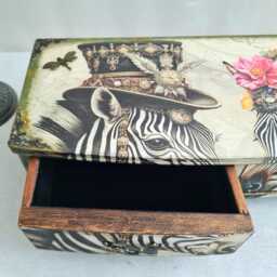 Steampunk Zebra Desktop Organiser, Children's Nursery Decor, Trinket Storage Box, Hand Decorated - thumbnail 2
