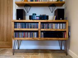 Rustic Wooden Cd Player Stand Industrial Hi-Fi Cabinet With Hairpin Legs
