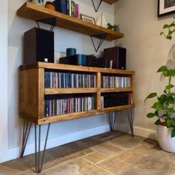 Rustic Wooden Cd Player Stand Industrial Hi-Fi Cabinet With Hairpin Legs - thumbnail 2