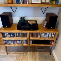 Rustic Wooden Cd Player Stand Industrial Hi-Fi Cabinet With Hairpin Legs - thumbnail 3