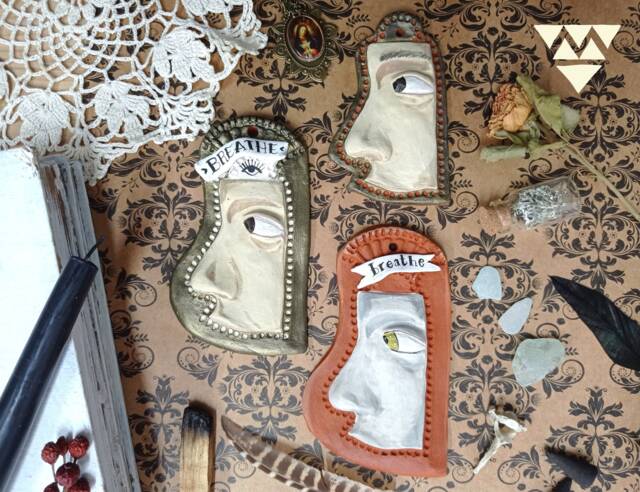 Ceramic Eye Nose Wall Hanging Mystical Ex-Voto Home Altar Charm - image 1