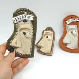 Ceramic Eye Nose Wall Hanging Mystical Ex-Voto Home Altar Charm - thumbnail 2
