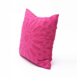 "Fuschia Cotton Pillow Cover, Geometric, Arabesque, Applique, Bright Pink Cushion, 16""x16" - thumbnail 3