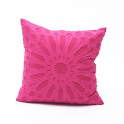 "Fuschia Cotton Pillow Cover, Geometric, Arabesque, Applique, Bright Pink Cushion, 16""x16" - thumbnail 1