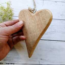 Natural Mango Wood Hand Carved Tapered Hanging Heart - 3 Sizes Available Decoration Wall Rustic - thumbnail 3