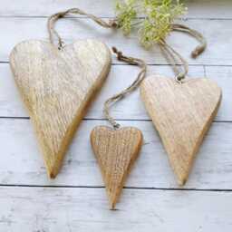 Natural Mango Wood Hand Carved Tapered Hanging Heart - 3 Sizes Available Decoration Wall Rustic - thumbnail 1